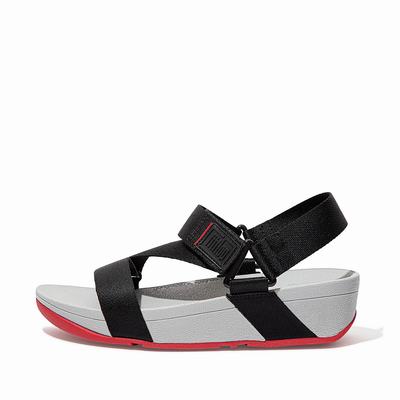 Black Women's Fitflop SURFA Woven-Logo Z-Strap Sandals | TK9425378