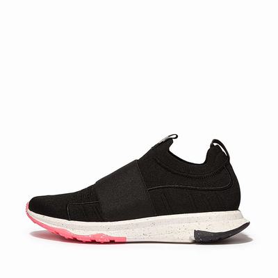 Black Women's Fitflop VITAMIN FF E01 Knit Elastic Sports Sneakers | IL0754916