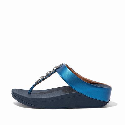 Blue Women's Fitflop FINO Sparkle Toe-Post Sandals | OC4960537