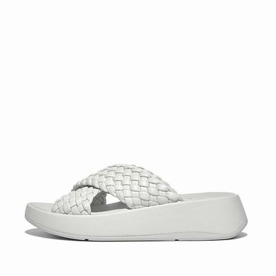 Blue Women's Fitflop F-MODE Woven Leather Flatform Cross Slides Sandals | DP6510872