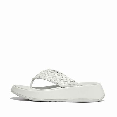 Blue Women's Fitflop F-MODE Woven Leather Flatform Toe-Post Sandals | TW0394857