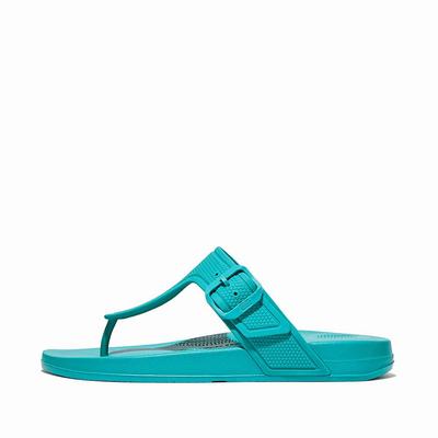 Blue Women's Fitflop IQUSHION Adjustable Buckle Flip Flops | TQ8956417