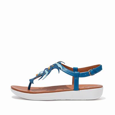 Blue Women's Fitflop TIA Jewel Feather Leather Back-Strap Sandals | ME6453807