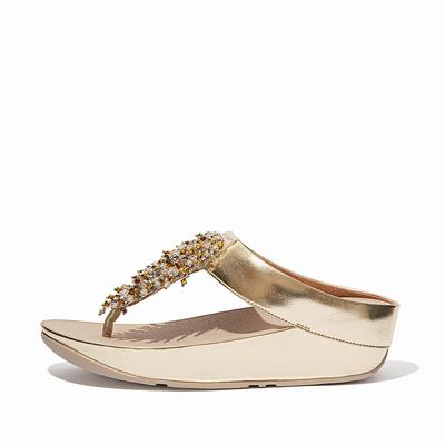 Brown/Gold Women's Fitflop RUMBA Beaded Toe-Post Sandals | VZ2735914