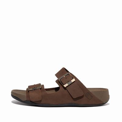 Brown Men's Fitflop GOGH MOC Buckle Nubuck Slides Sandals | HF1492637