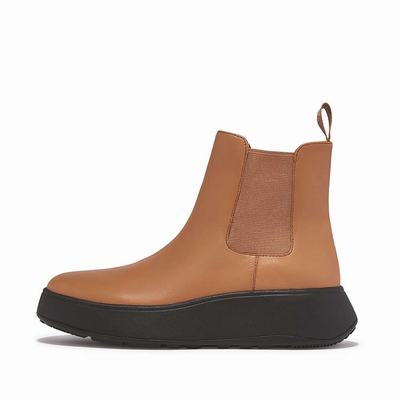 Brown Women's Fitflop F-MODE Leather Flatform Chelsea Boots | DS0847196