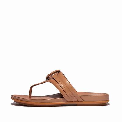 Brown Women's Fitflop GRACIE Circlet Leather Toe-Post Sandals | KP1907653