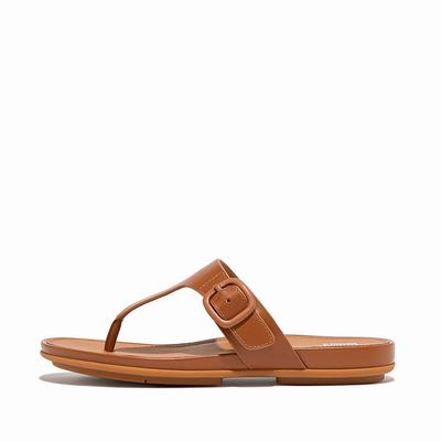 Brown Women's Fitflop GRACIE Matt-Buckle Leather Toe-Post Sandals | US2396170