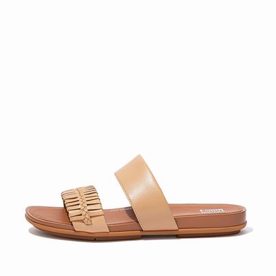 Brown Women's Fitflop GRACIE Wrapped Weave Slides Sandals | PM9628347