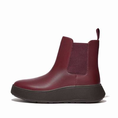 Burgundy Women's Fitflop F-MODE Leather Flatform Chelsea Boots | WG7398261