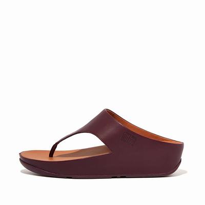 Burgundy Women's Fitflop SHUV Leather Toe-Post Sandals | RW6493215