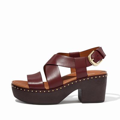 Burgundyred Women's Fitflop PILAR Leather Back-Strap Platform Sandals | WH7843961