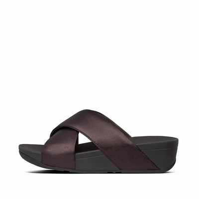 Chocolate Women's Fitflop LULU Metallic Leather Cross Slides Sandals | AK3857190