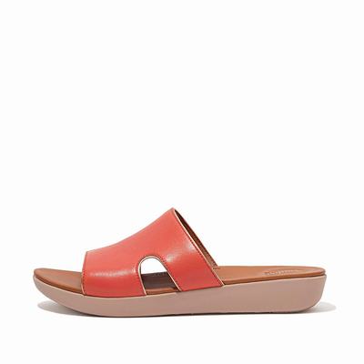 Coral Pink Women's Fitflop H-Bar Pop Binding Leather Slides Sandals | PZ3106285