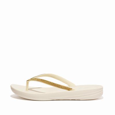 Cream Women's Fitflop IQUSHION Sparkle Ergonomic Flip Flops | ZF2684731