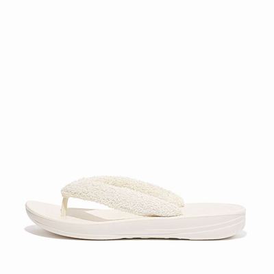 Cream Women's Fitflop IQUSHION Towelling Flip Flops | QY9387102