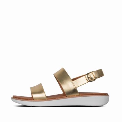 Gold Women's Fitflop BARRA Metallic Leather Back-Strap Sandals | NB3264758