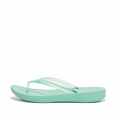 Green Women's Fitflop IQUSHION Transparent Flip Flops | WF6072431