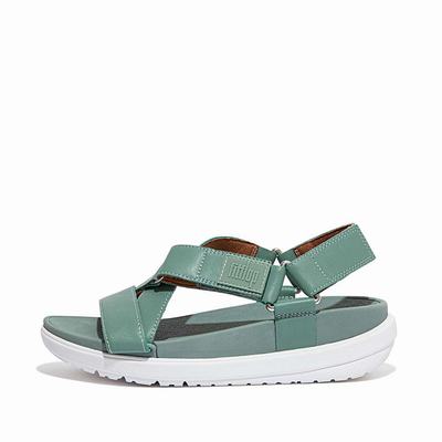 Green Women's Fitflop LOOSH Leather Cross-Strap Sandals | NQ1243097