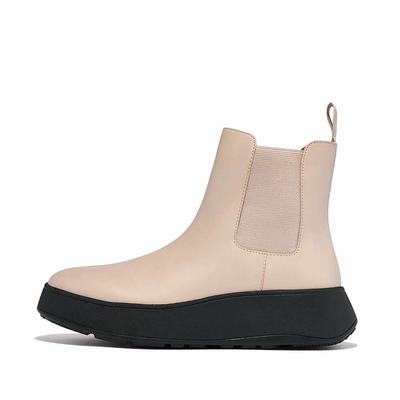 Grey Beige Women's Fitflop F-MODE Leather Flatform Chelsea Boots | ID9127465