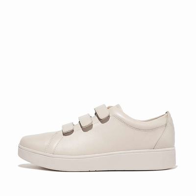 Grey Beige Women's Fitflop RALLY Leather Strap Sneakers | TE1384675