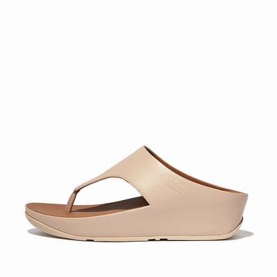 Grey Beige Women's Fitflop SHUV Leather Toe-Post Sandals | CG2938710