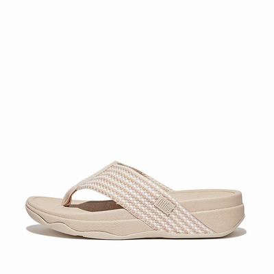 Grey Beige Women's Fitflop SURFA Webbing Toe-Post Sandals | EV1394270