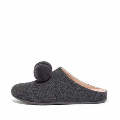 Grey Women's Fitflop CHRISSIE Pom-Pom Felt Slippers | YH3928745