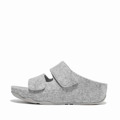 Grey Women's Fitflop SHUV E01 Adjustable Two-Bar Felt Slides Sandals | QD9560321