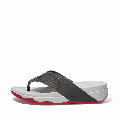 Grey Women's Fitflop SURFA Woven-Logo Toe-Post Sandals | YF0874561