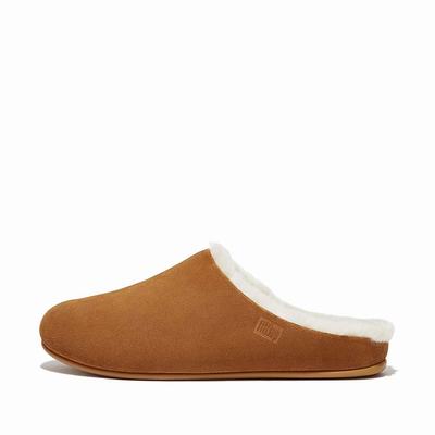 Light Brown Men's Fitflop SHOVE Shearling-Lined Suede Slippers | EH2179460