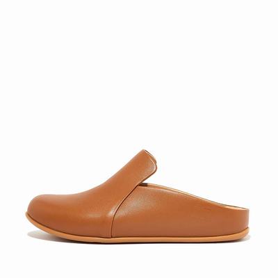 Light Brown Women's Fitflop CHRISSIE II Haus Leather Slippers | AJ0718463