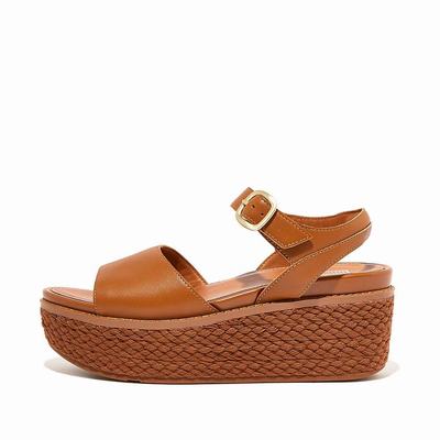 Light Brown Women's Fitflop ELOISE Espadrille Leather Wedge Sandals | PB8640135