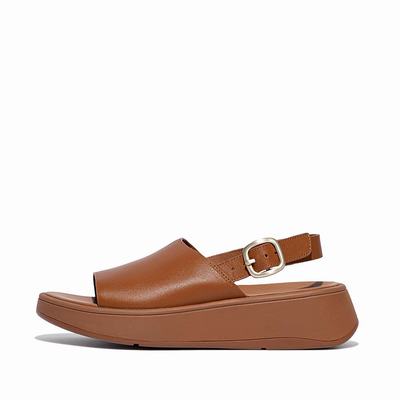 Light Brown Women's Fitflop F-MODE Leather Flatform Back-Strap Sandals | BW0169857