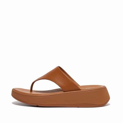 Light Brown Women's Fitflop F-MODE Leather Flatform Toe-Post Sandals | OP3091467