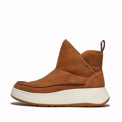 Light Brown Women's Fitflop F-MODE Nubuck-Mix Flatform Bootie Sneakers | XZ0524768