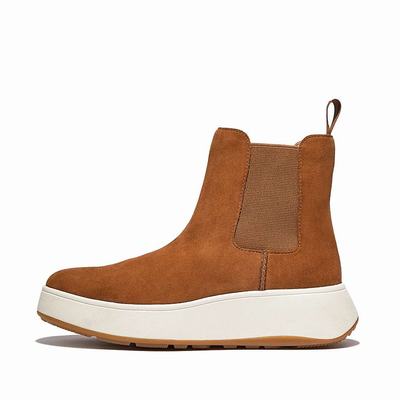 Light Brown Women's Fitflop F-MODE Suede Flatform Chelsea Boots | AM9753861