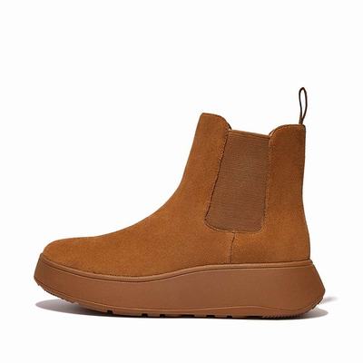 Light Brown Women's Fitflop F-MODE Suede Flatform Chelsea Boots | CO4689731