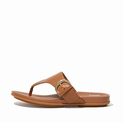 Light Brown Women's Fitflop GRACIE Buckle Leather Toe-Post Sandals | PD6185037