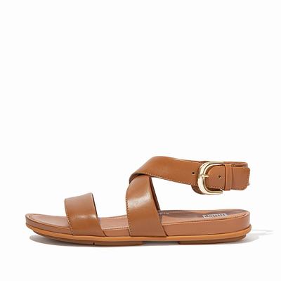 Light Brown Women's Fitflop GRACIE Buckle Leather Ankle-Strap Sandals | UL7354208