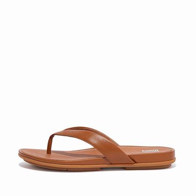 Light Brown Women's Fitflop GRACIE Leather Flip Flops | SP6512708