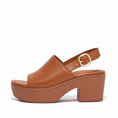 Light Brown Women's Fitflop PILAR Leather Platform Sandals | TZ1524086