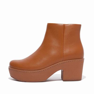 Light Brown Women's Fitflop PILAR Leather Platform Ankle Boots | XH3182509