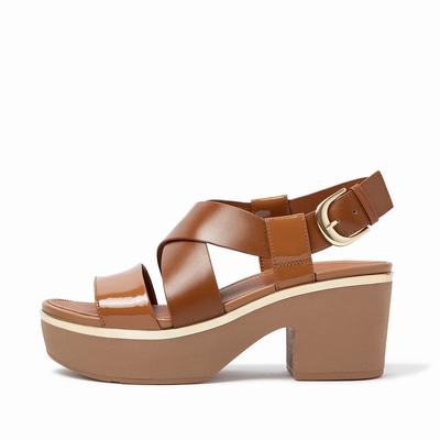 Light Brown Women's Fitflop PILAR Patent Mix Back-Strap Platform Sandals | PE9710836