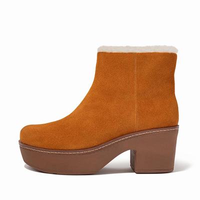 Light Brown Women's Fitflop PILAR Shearling-Lined Suede Ankle Boots | VN9250634