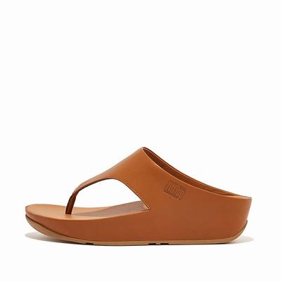 Light Brown Women's Fitflop SHUV Leather Toe-Post Sandals | OC2674803