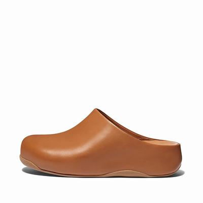 Light Brown Women's Fitflop SHUV Leather Clogs | PJ6459310