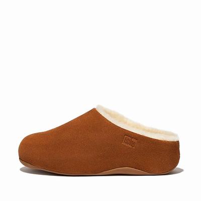 Light Brown Women's Fitflop SHUV Shearling-Lined Suede Clogs | ZS4260971