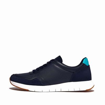 Navy Men's Fitflop ANATOMIFLEX Leather-Mix Sneakers | SR7935618