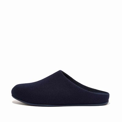 Navy Men's Fitflop SHOVE Felt Slippers | BZ8319572